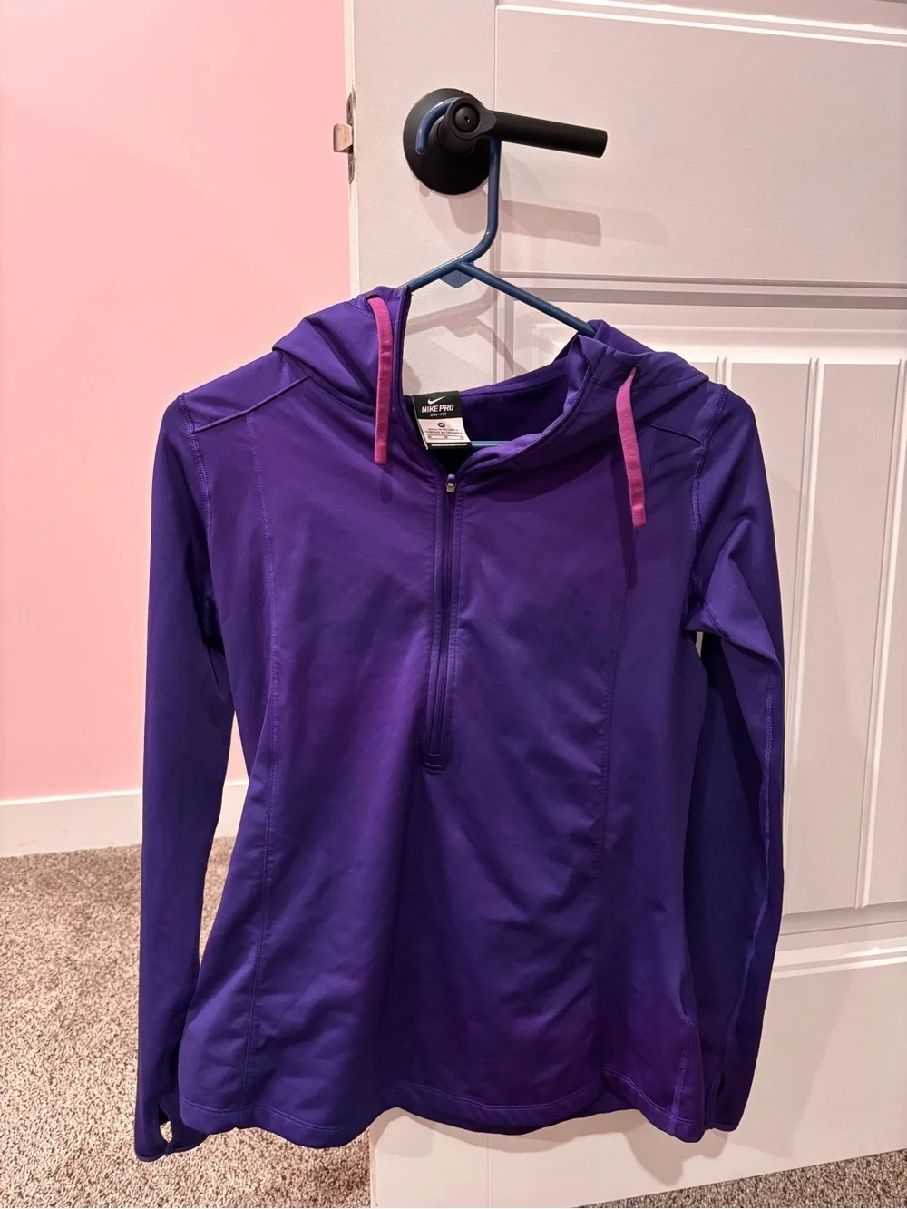 Nike Purple Half-Zip Hooded Sweatshirt with Pink Drawstrings